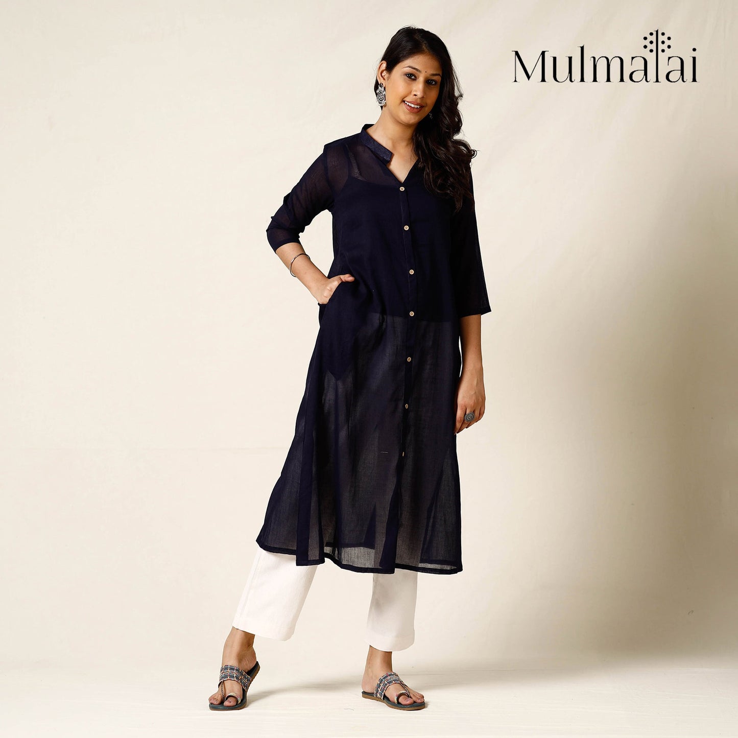Mulmalai Cotton Plain Dyed Long Kurta