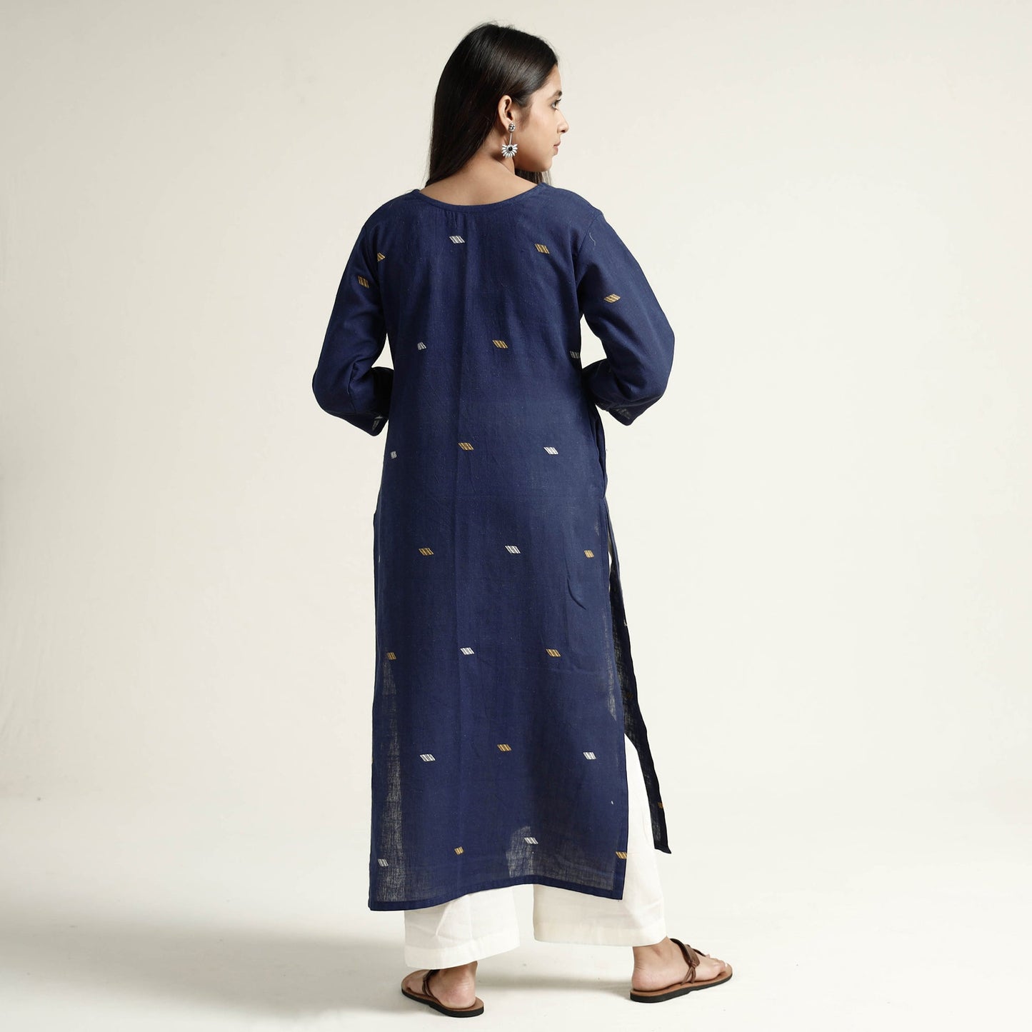 Red Organic Kala Cotton Handloom Small Buti Long Kurta for Women