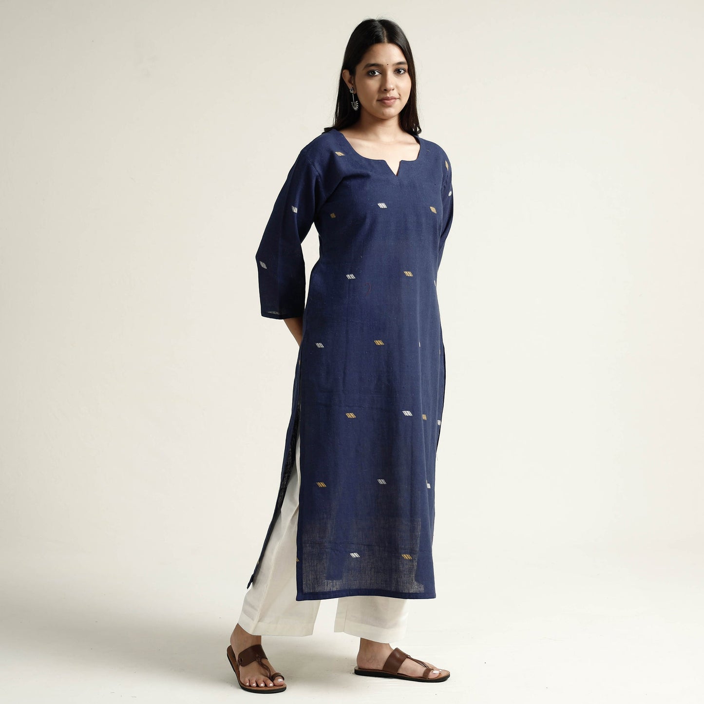 Red Organic Kala Cotton Handloom Small Buti Long Kurta for Women