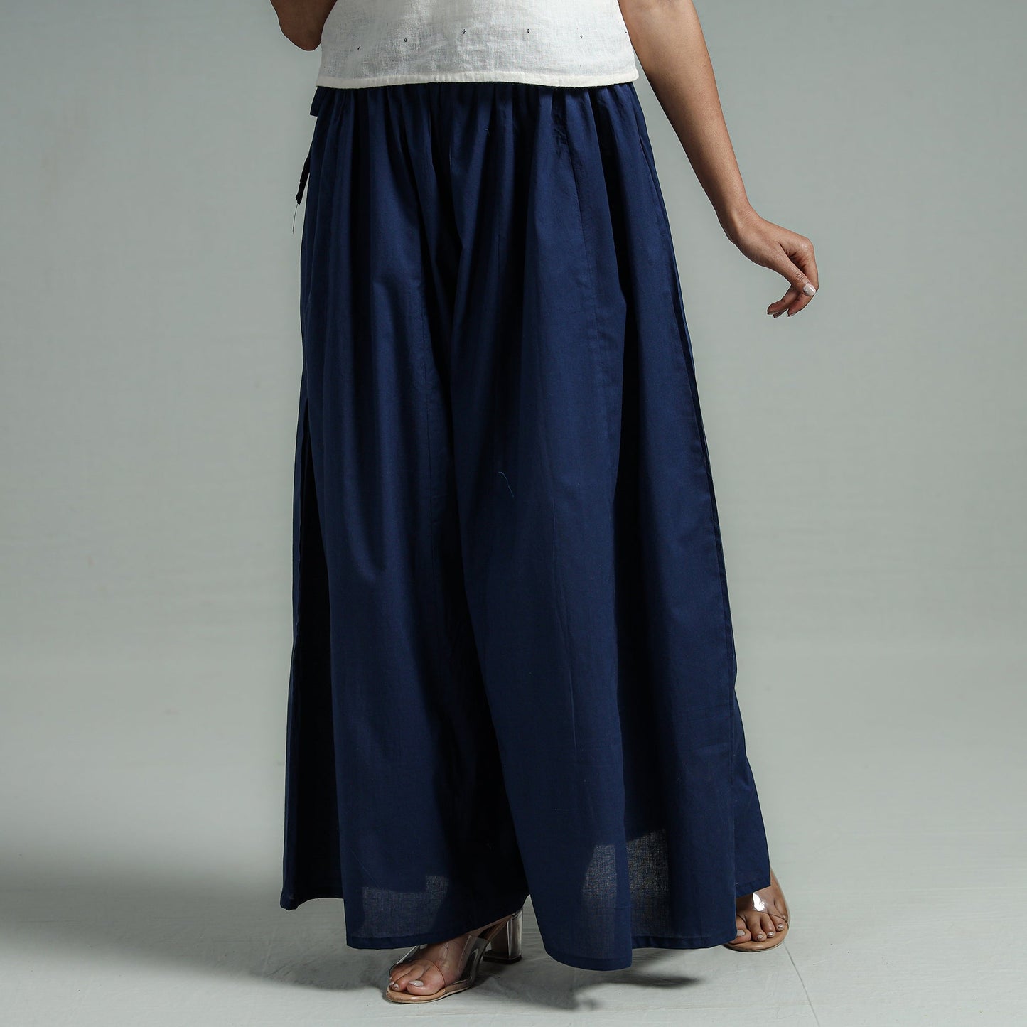 Navy blue - plain dyed cotton flared palazzo - handcrafted