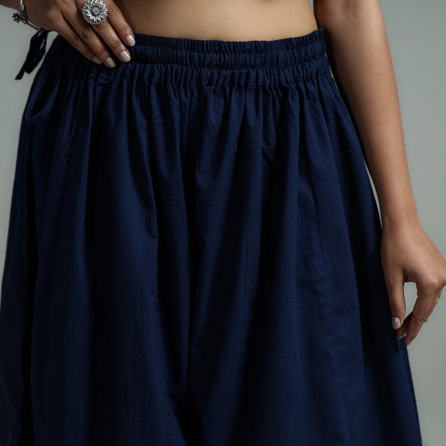 Navy blue - plain dyed cotton flared palazzo - handcrafted