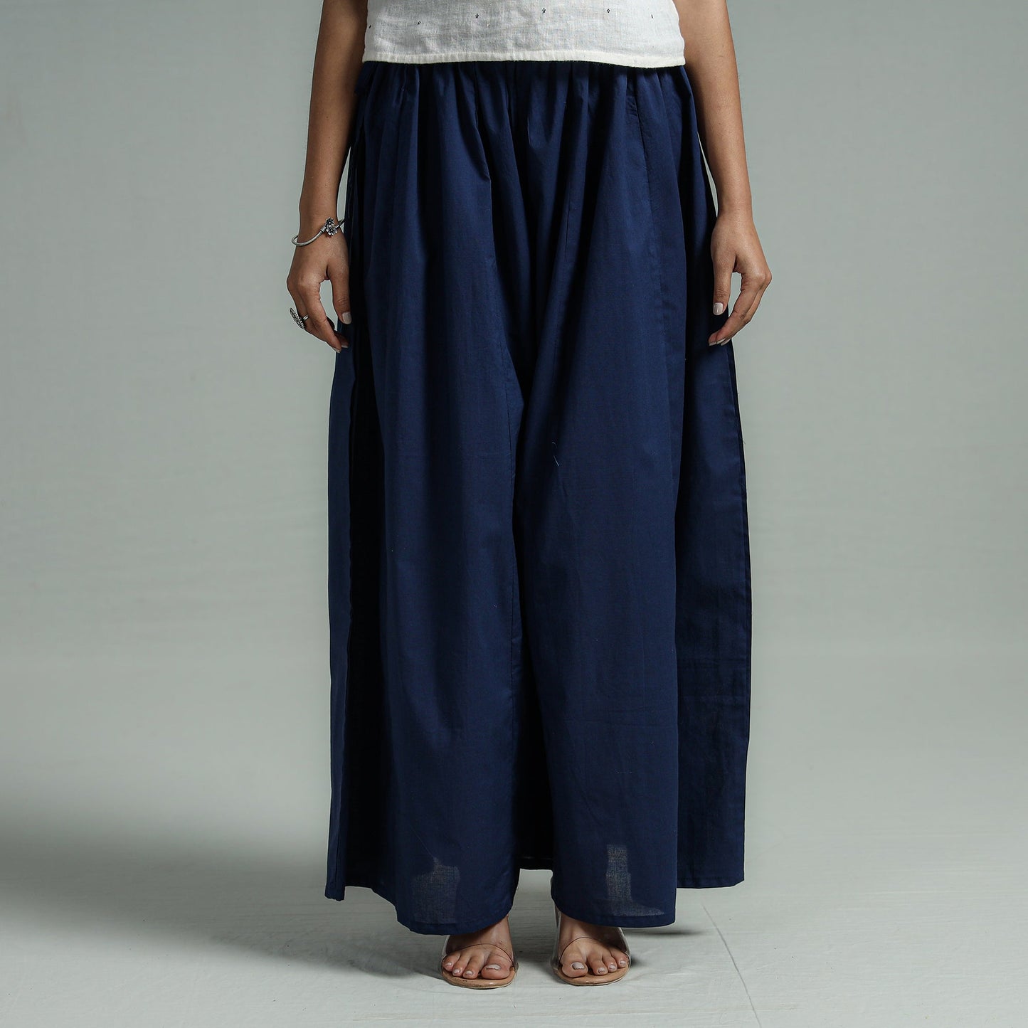 Navy blue - plain dyed cotton flared palazzo - handcrafted