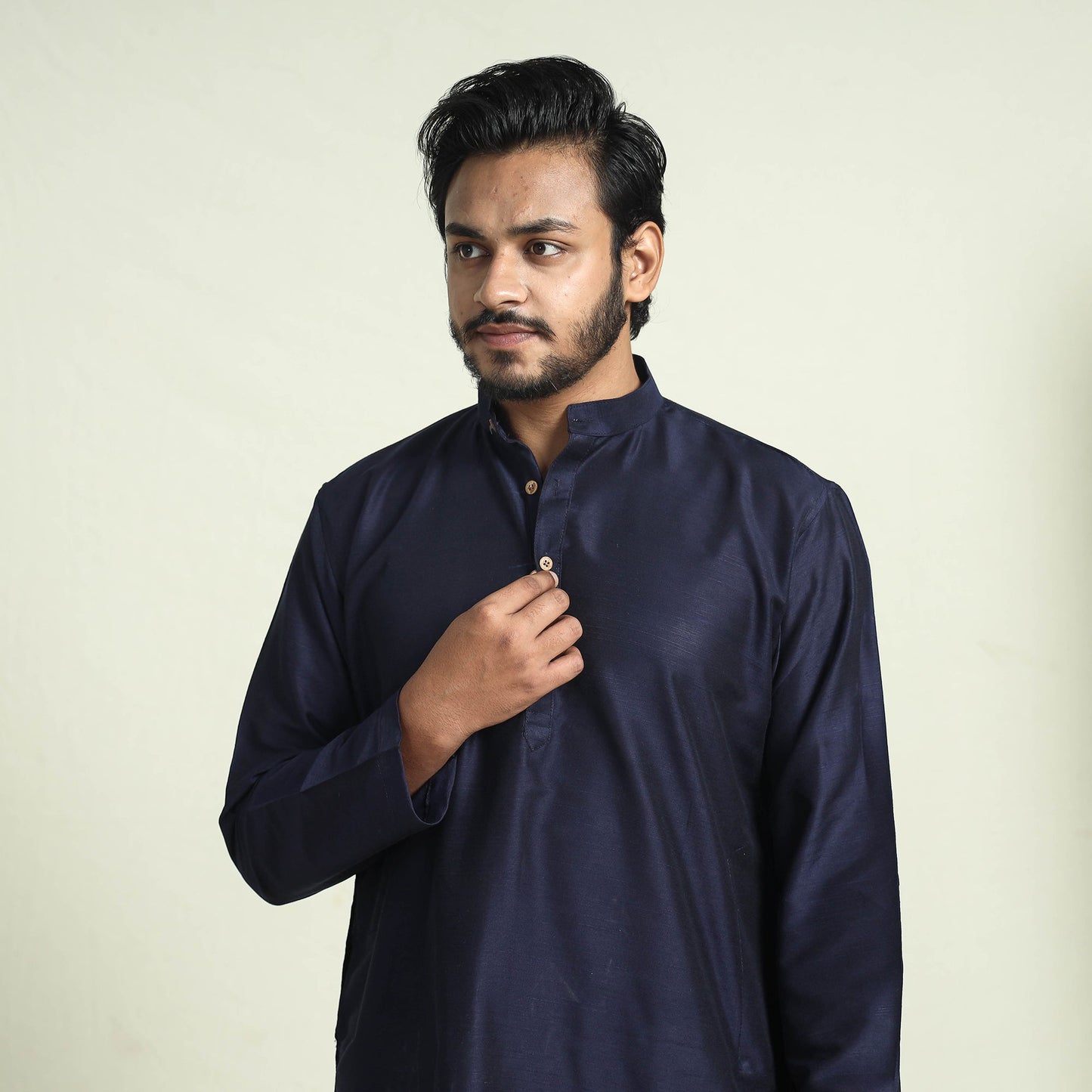 Buy Plain Dyed Slub Silk Men Long Kurta Online at iTokri.com