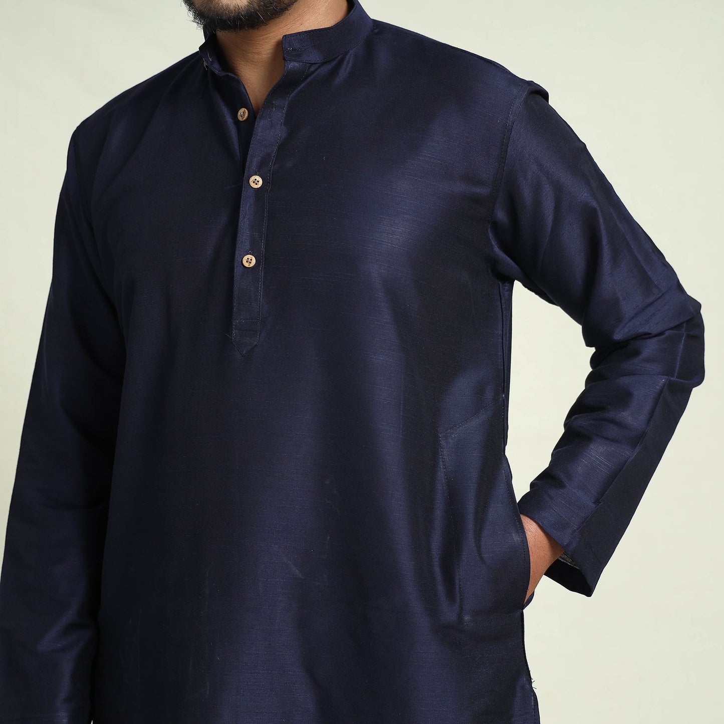 Buy Plain Dyed Slub Silk Men Long Kurta Online at iTokri.com
