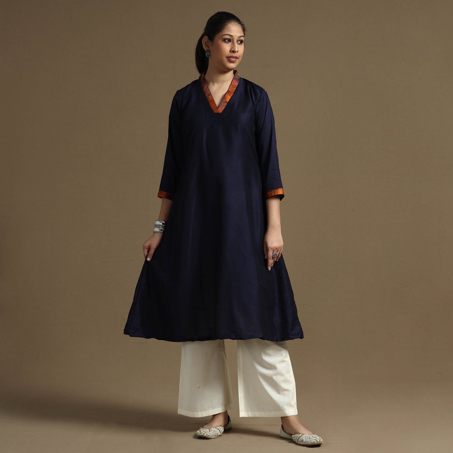 Buy Plain Solid Slub Silk Long Kurta Online at iTokri.com