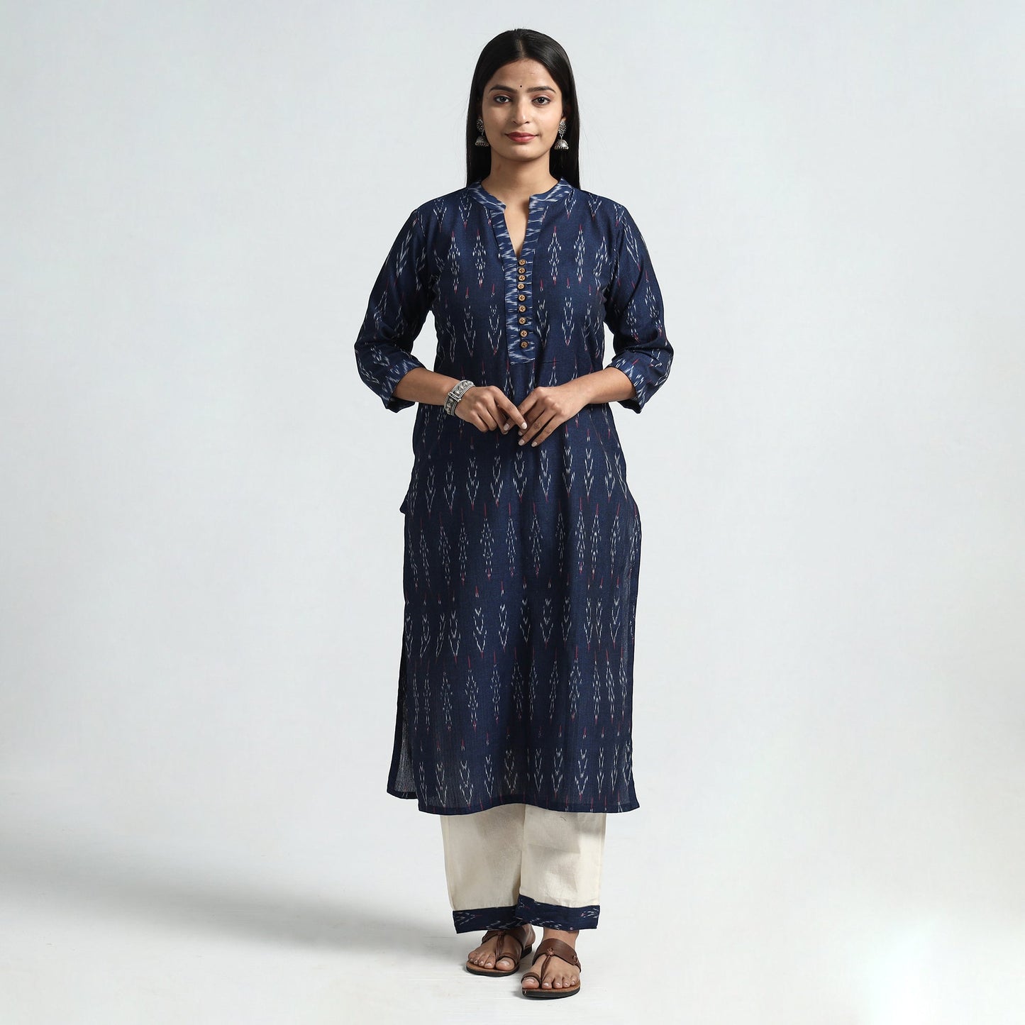 Navy blue - pochampally ikat weave cotton kurta