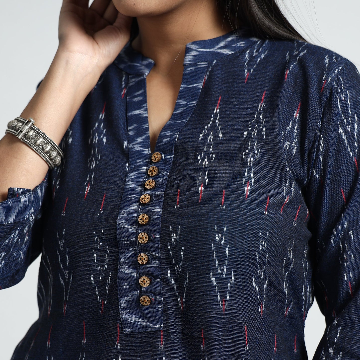 Navy blue - pochampally ikat weave cotton kurta