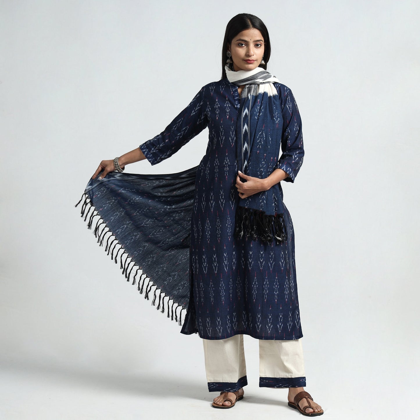 Navy blue - pochampally ikat weave cotton kurta