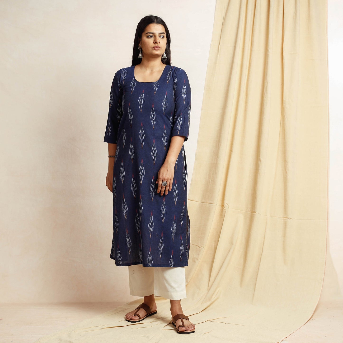 Pochampally Ikat Weave Cotton Long Kurta