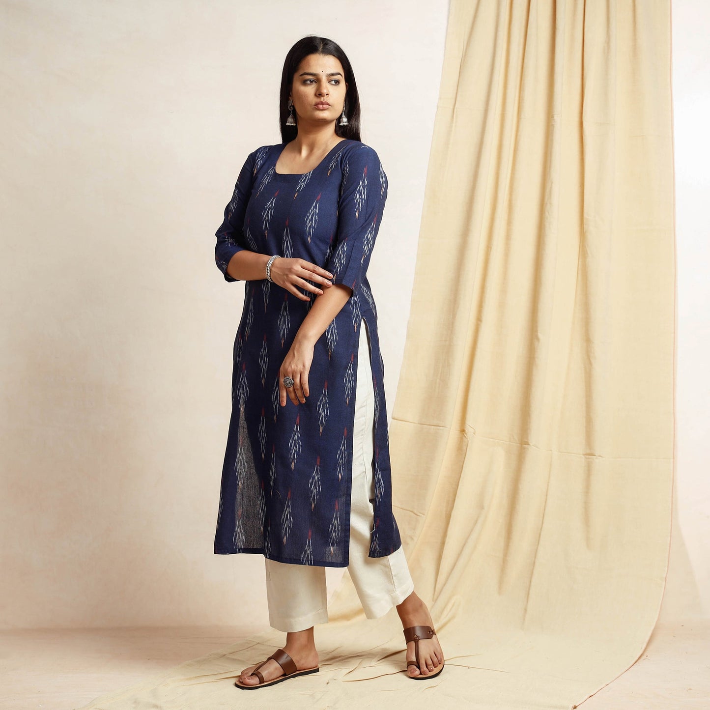 Pochampally Ikat Weave Cotton Long Kurta