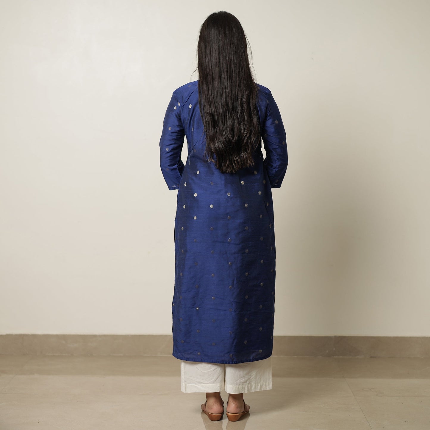 Polka Zari Buti Spun Dupion Silk Long Straight Kurta for Women