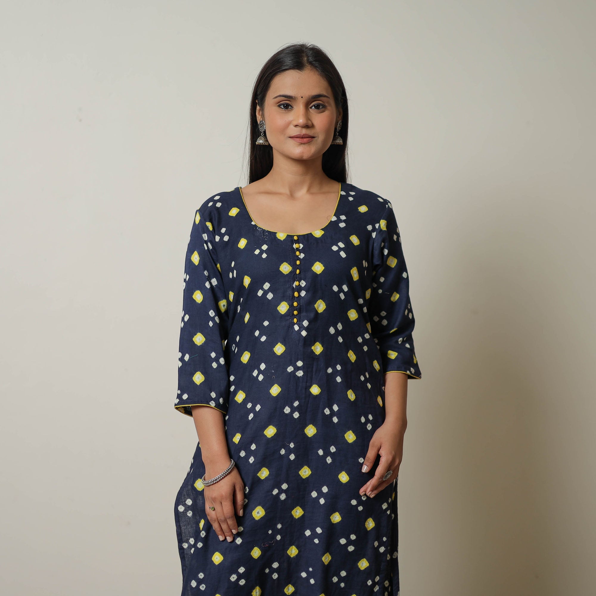 Navy Blue - Tie & dye Cotton Straight Bandhani Kurta for women 05