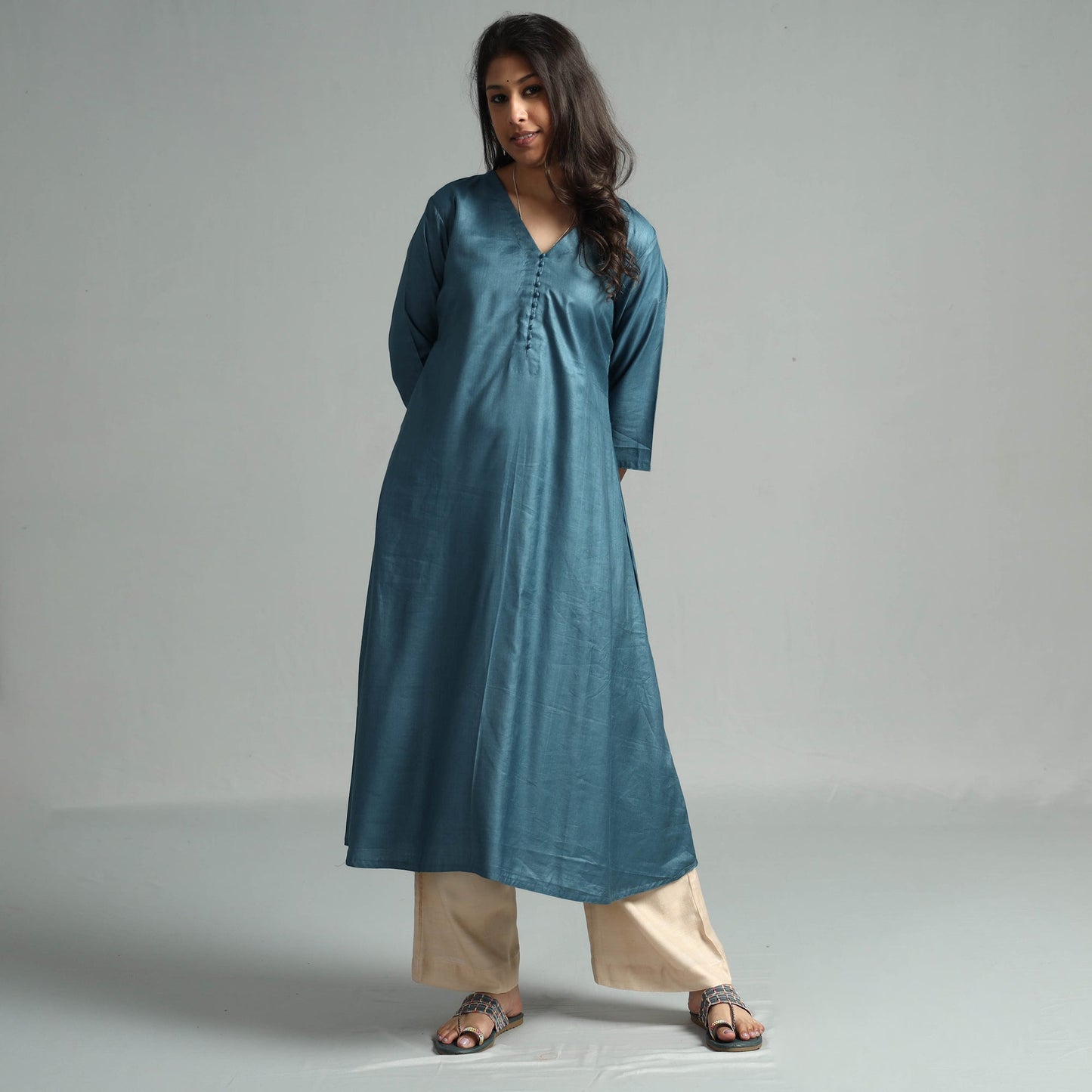 Buy Brick Red Tussar Silk Plain Kurta for Women