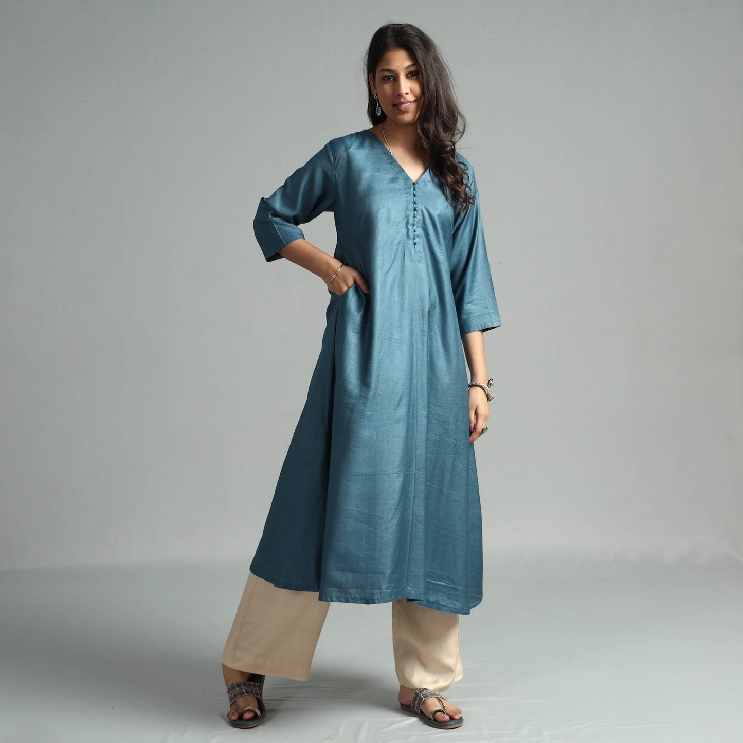 Buy Brick Red Tussar Silk Plain Kurta for Women