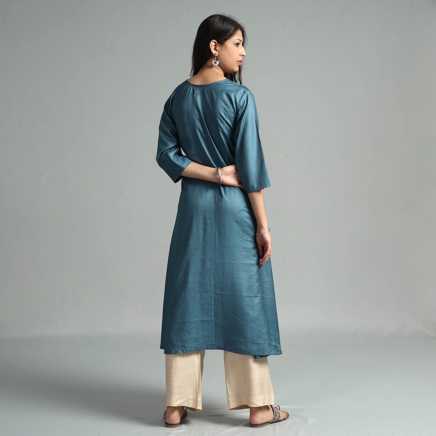 Buy Brick Red Tussar Silk Plain Kurta for Women