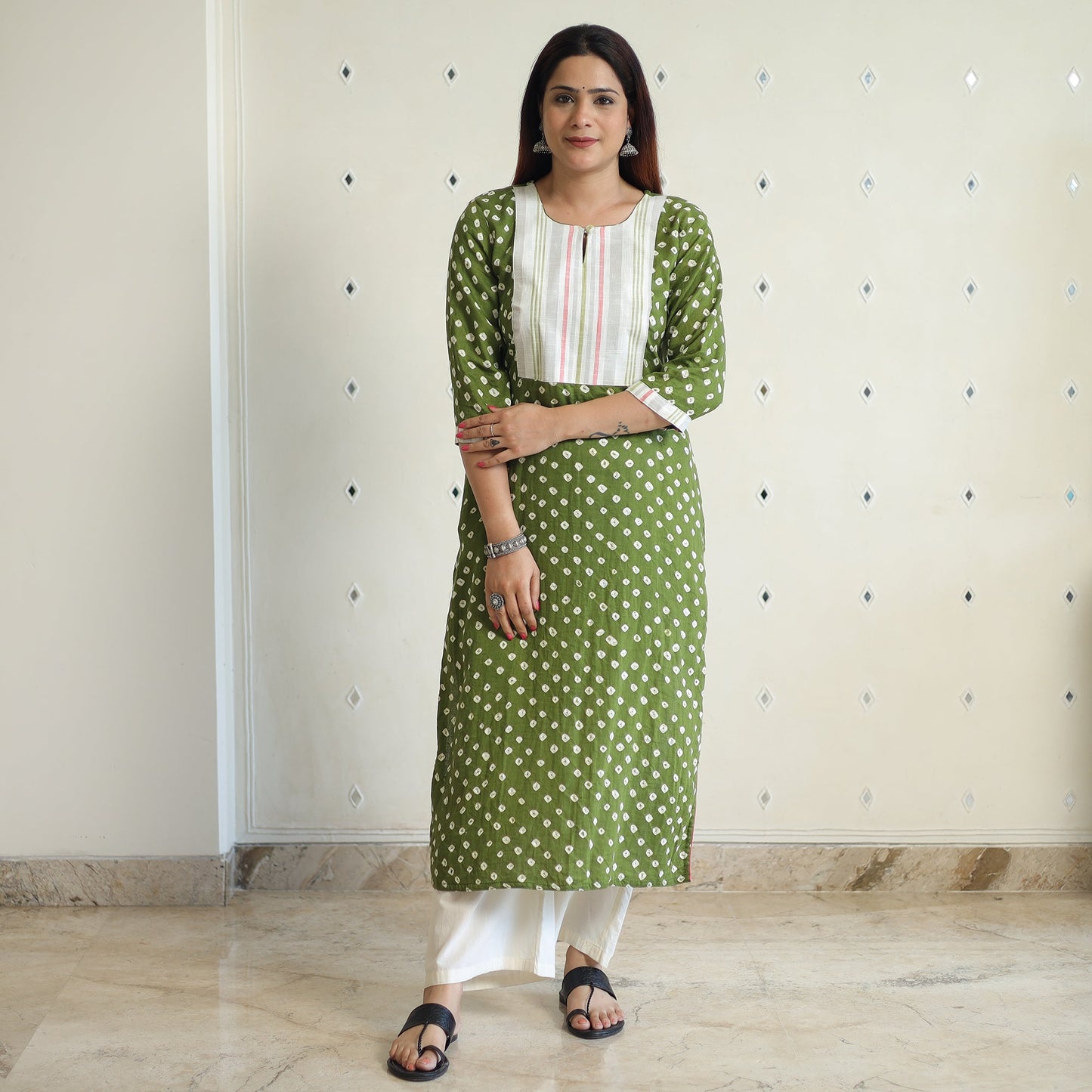 Buy Bandhani Tie-dye Cotton Long Straight Kurta for Women