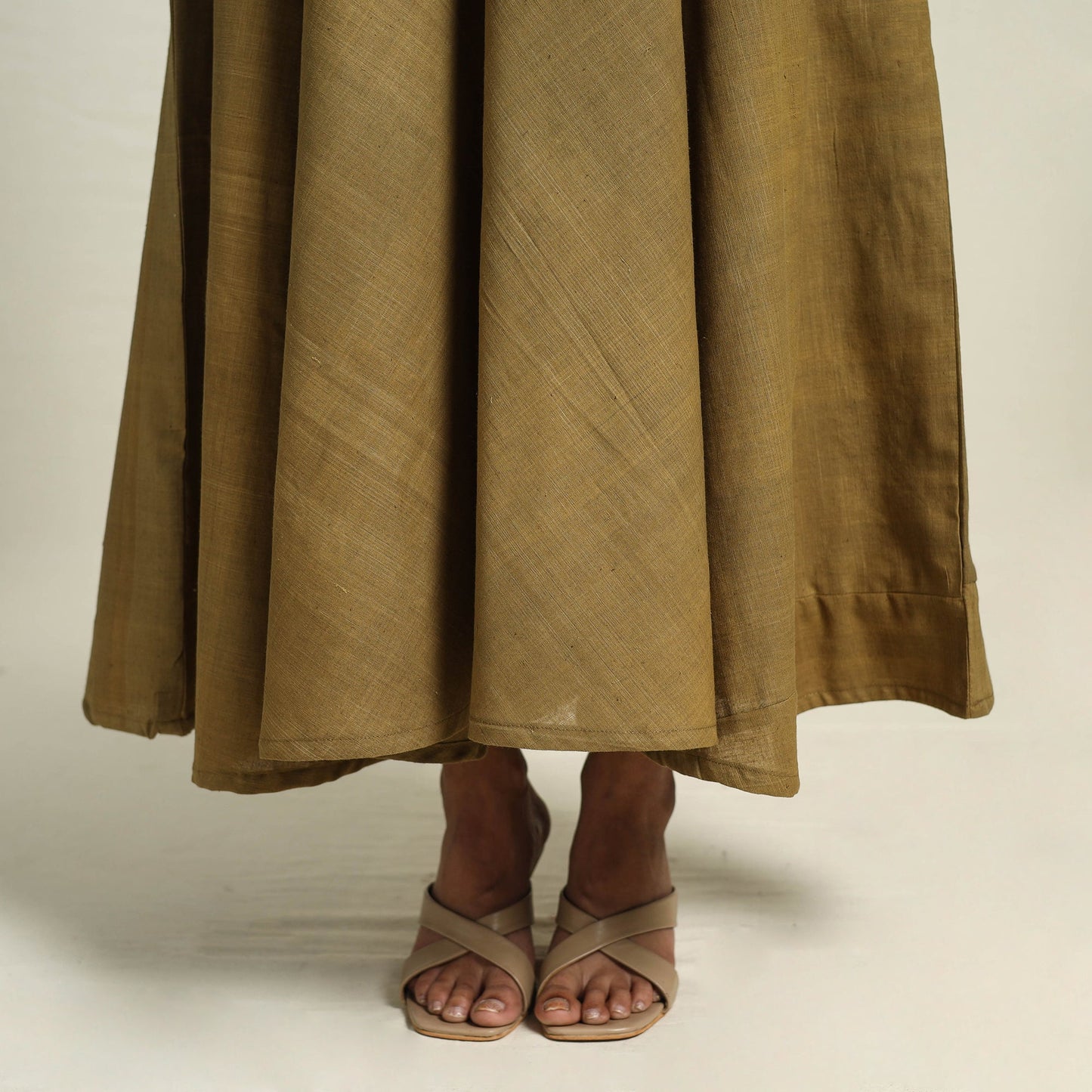 Olive Green Handspun Handloom Cotton Plain Dress