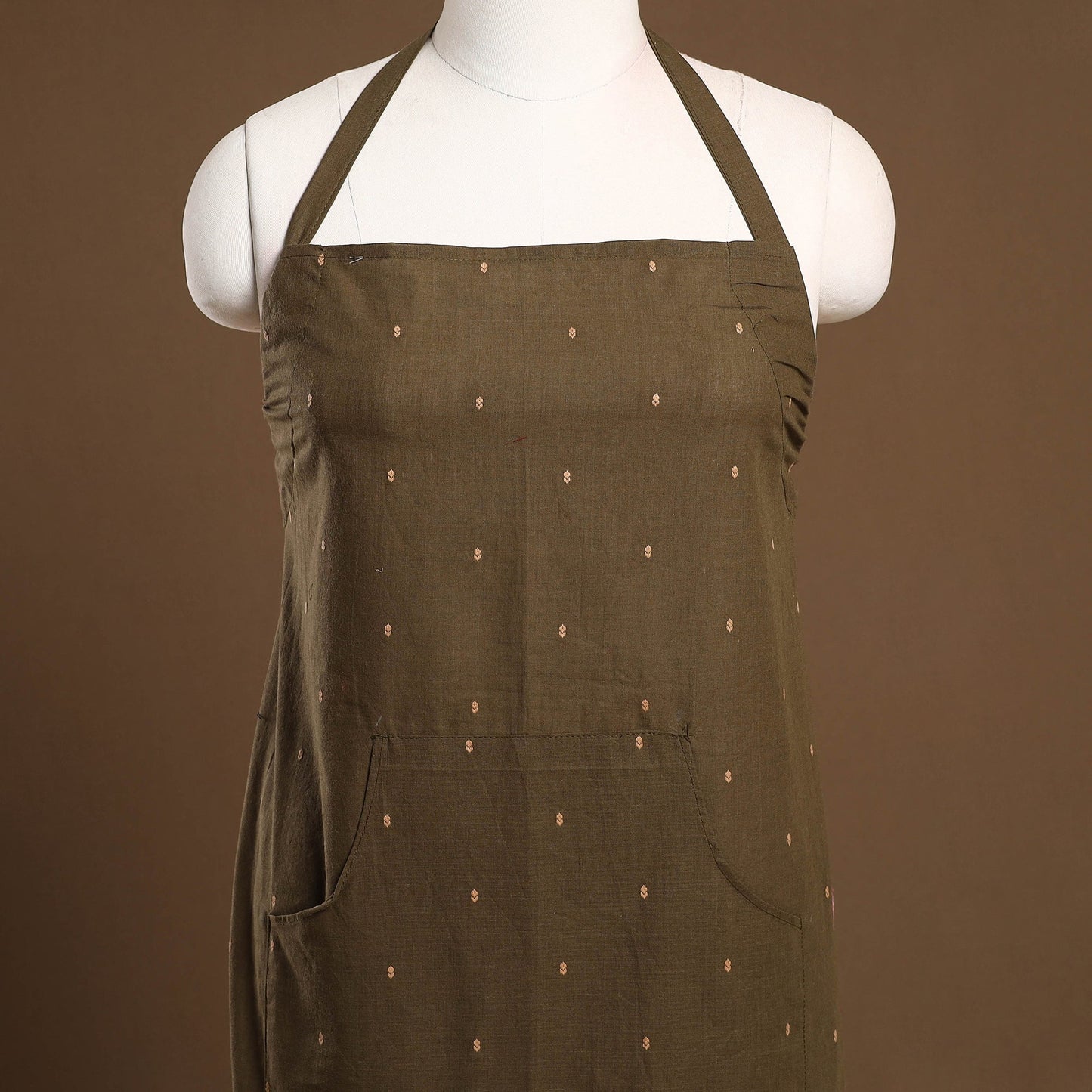 Olive Green Jacquard Weaving Cotton Apron with Pocket