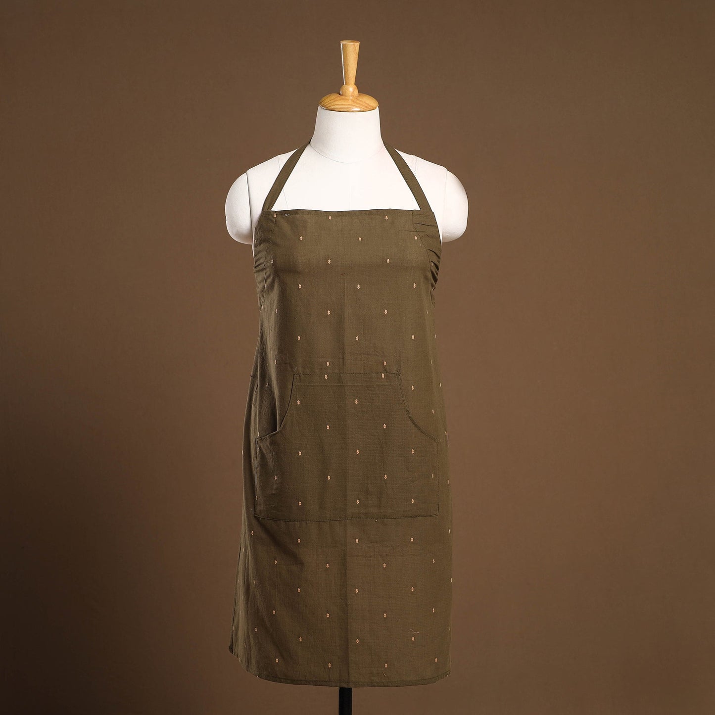 Olive Green Jacquard Weaving Cotton Apron with Pocket