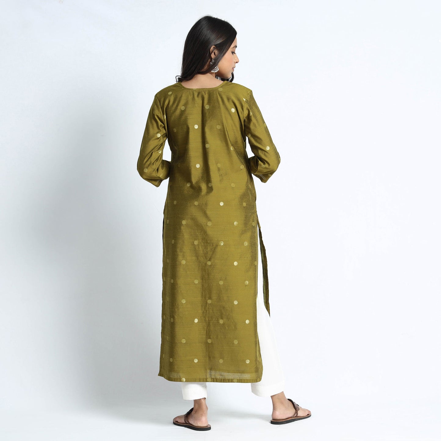 Polka Zari Buti Spun Dupion Silk Long Kurta