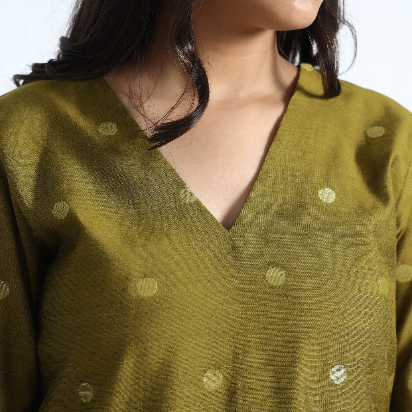 Polka Zari Buti Spun Dupion Silk Long Kurta