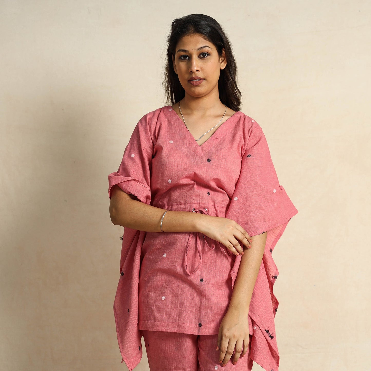 Onion pink jacquard cotton top & pyjama night suit set