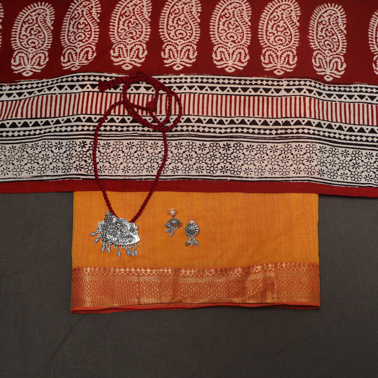Orange - 2pc handloom cotton unstitched mangalagiri dress