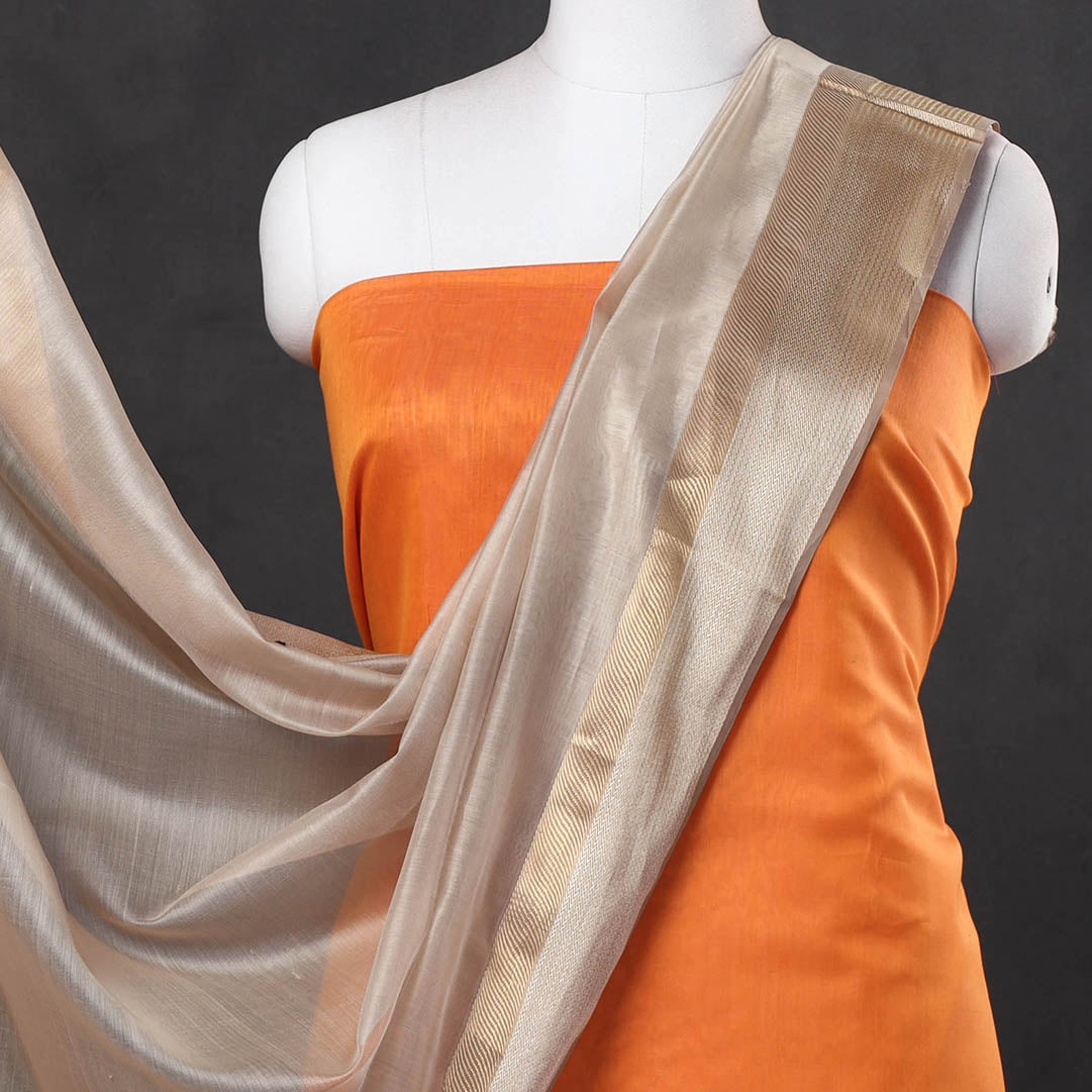 Buy 2pc Maheshwari Silk Handloom Suit Material Set with Resham Zari Border Online l iTokri.com