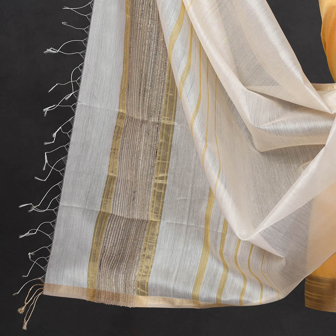 Buy Orange 2pc Maheshwari Silk Handloom Suit Material Set with Zari Border