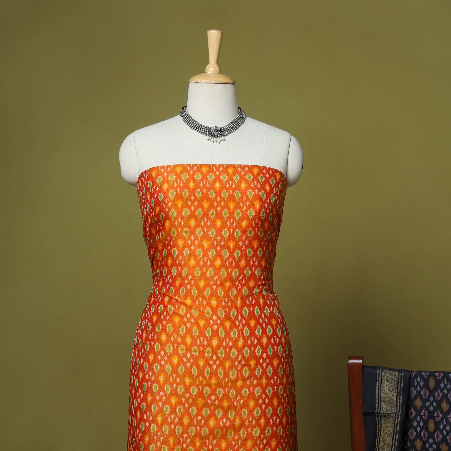 Orange - 2pc unstitched handloom sico pochampally ikat