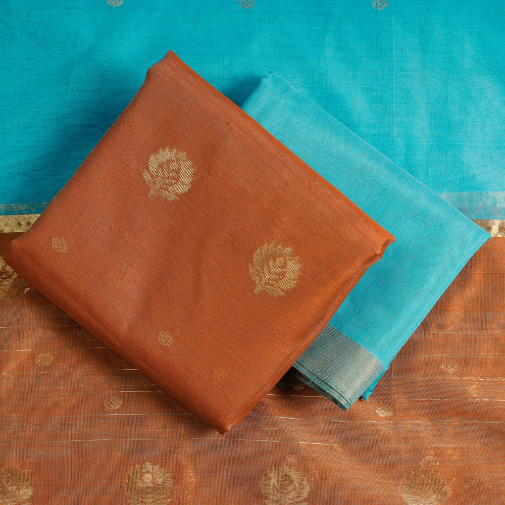 Buy 2pc Chanderi Silk Handloom Flower Zari Buta Suit Material Set Online at iTokri.com