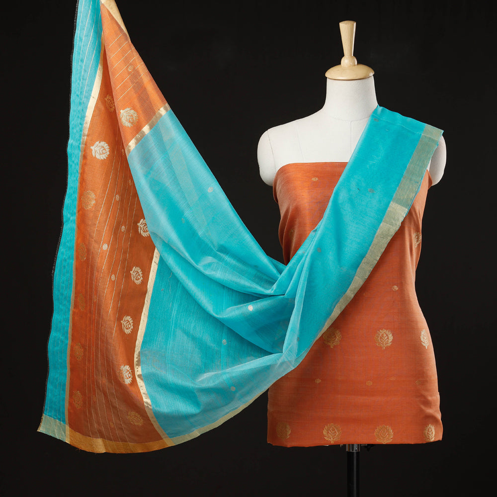 Buy 2pc Chanderi Silk Handloom Flower Zari Buta Suit Material Set Online at iTokri.com