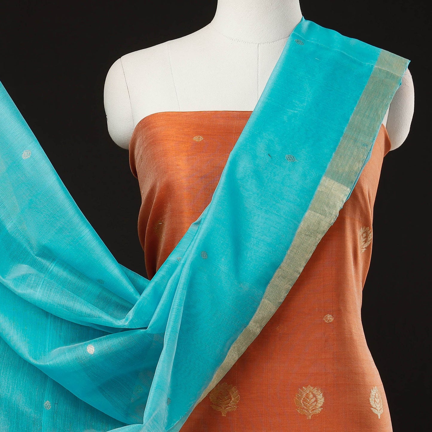 Buy 2pc Chanderi Silk Handloom Flower Zari Buta Suit Material Set Online at iTokri.com