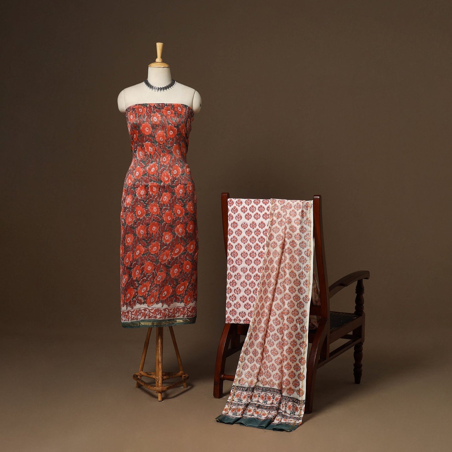 3pc chanderi silk unstitched hand sanganeri dress material