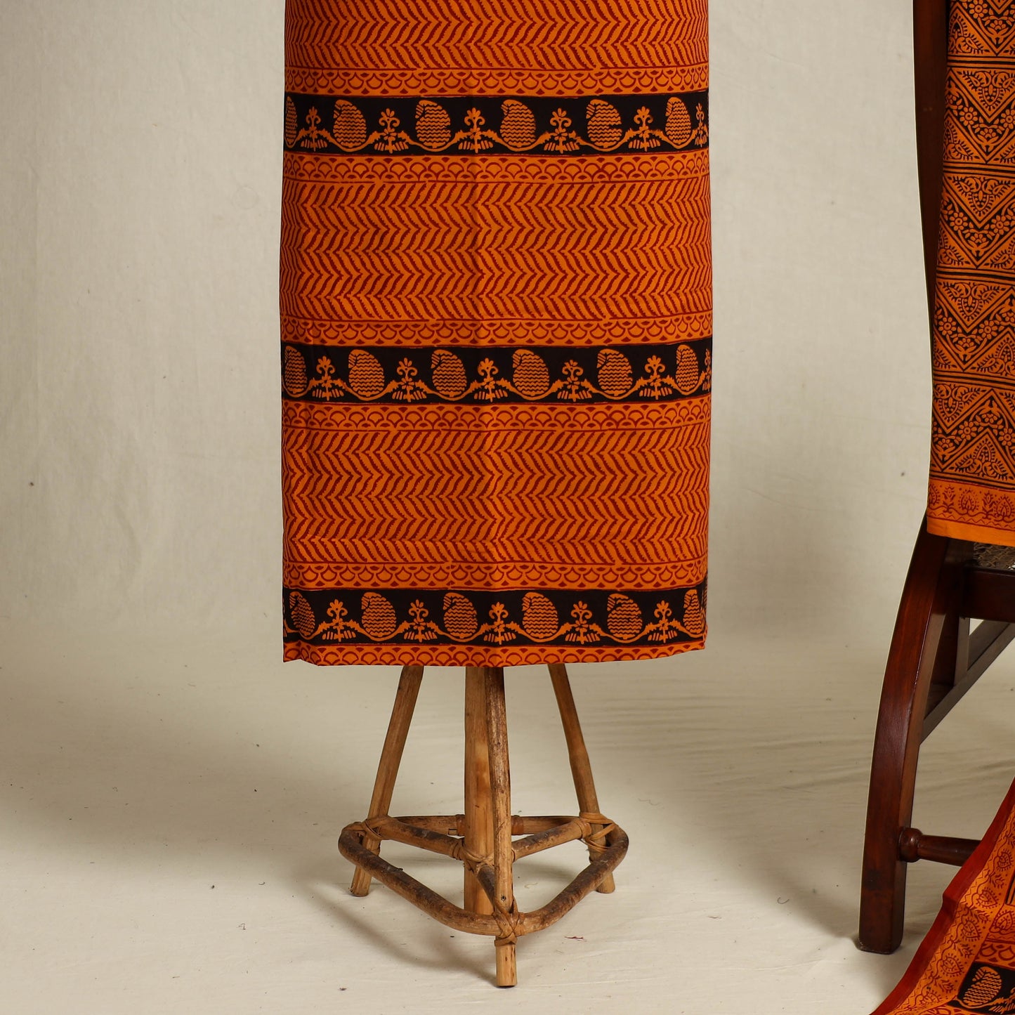 Orange 3pc Cotton Bagh Print Suit Material Set