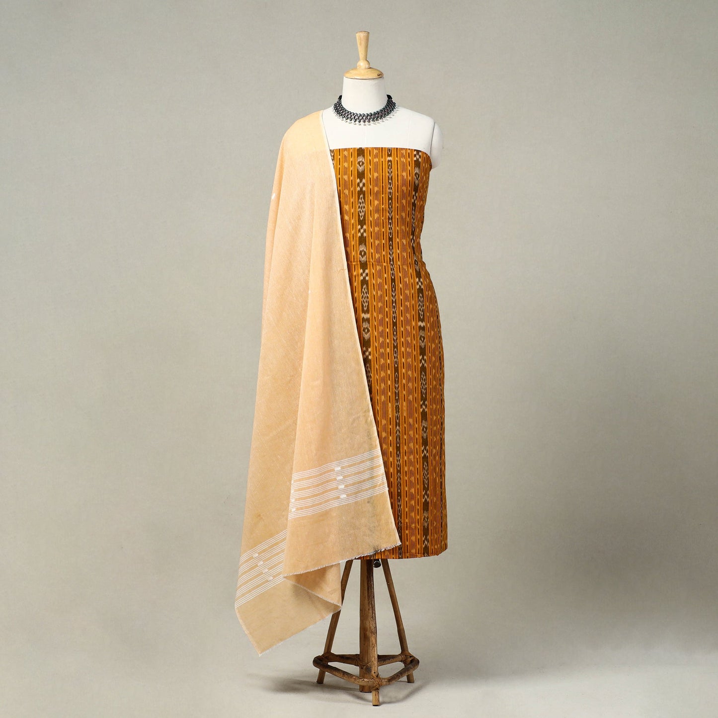 Orange 3pc Handloom Cotton Sambalpuri Ikat Dress Material