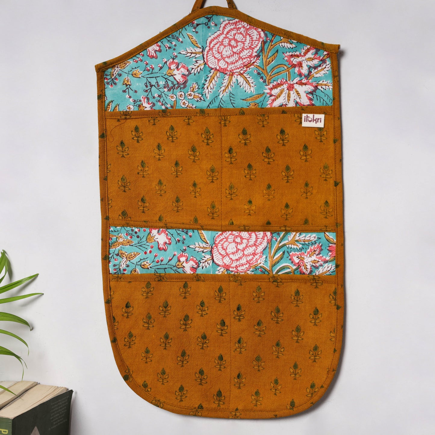 Orange - 4 pockets handcrafted cotton wall hanging letter