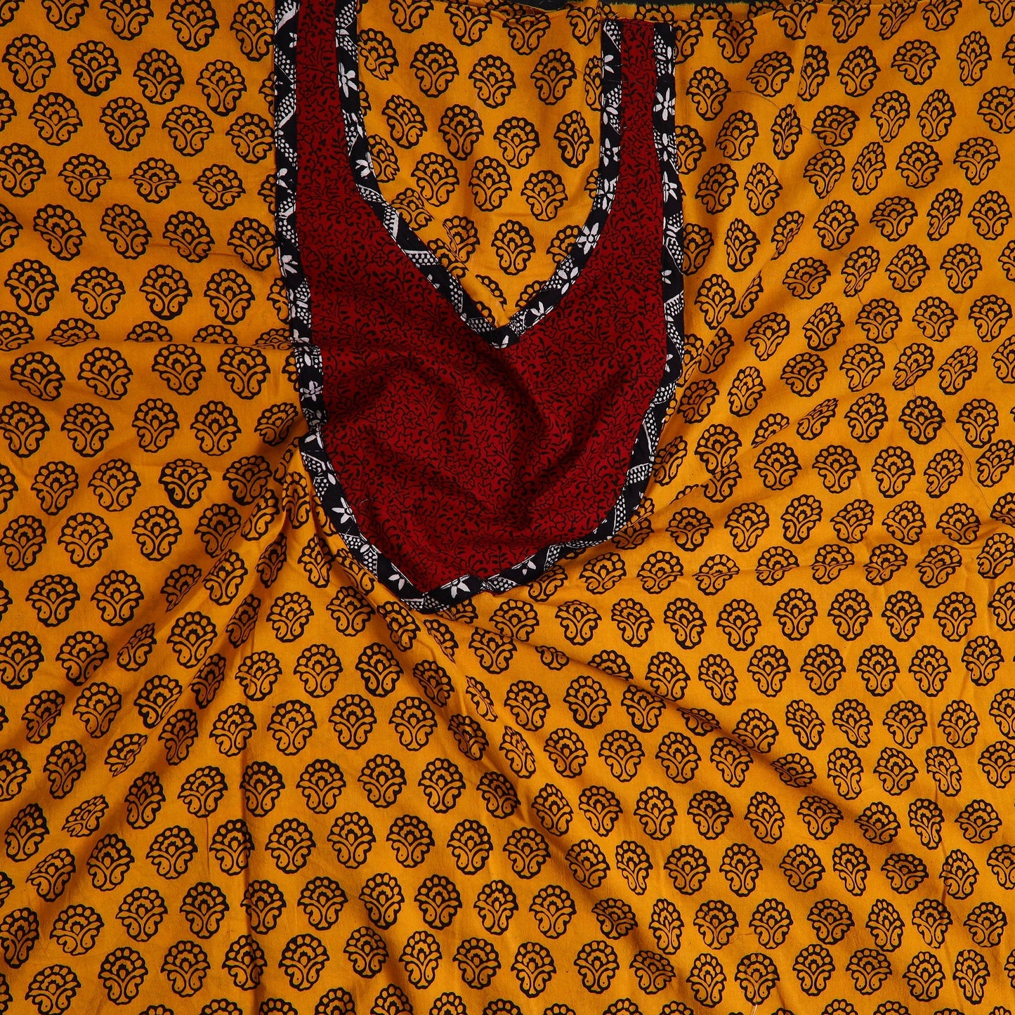 Orange - Bagh Print Cotton Kurta Material with Patchwork (3m) 12