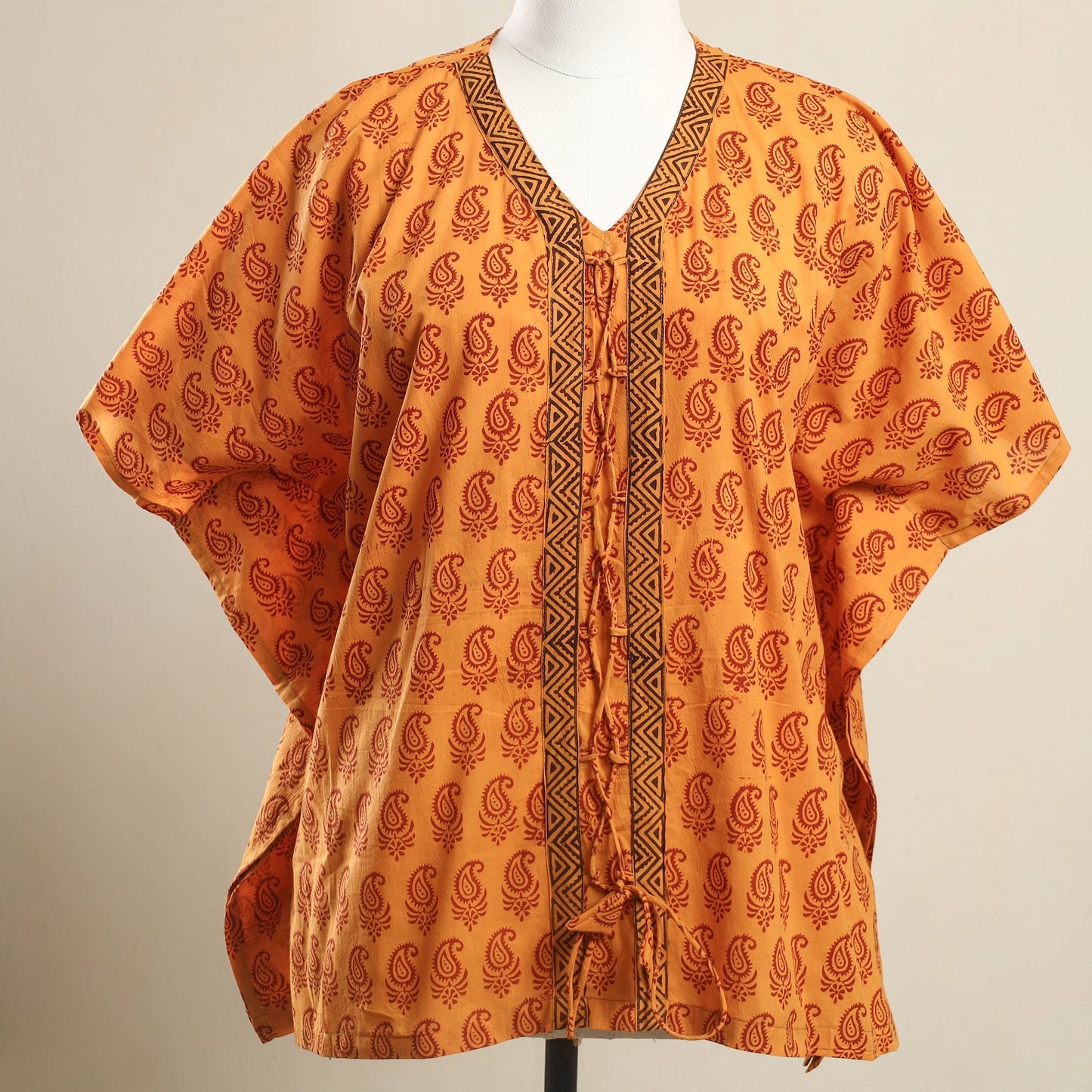 Buy Orange Bagh Block Print Cotton Kaftan