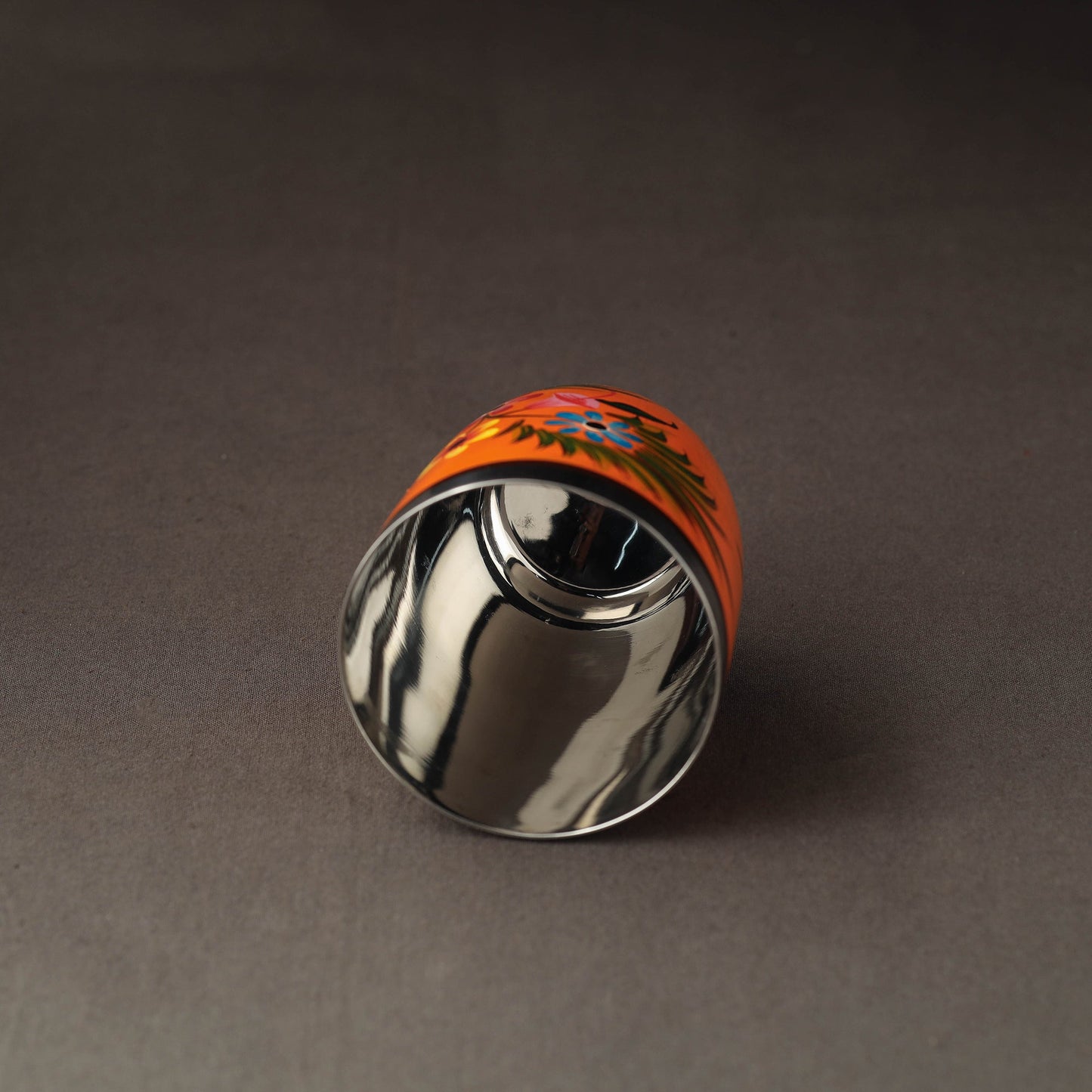 Banaras Orange Handpainted Stainless Steel Glass