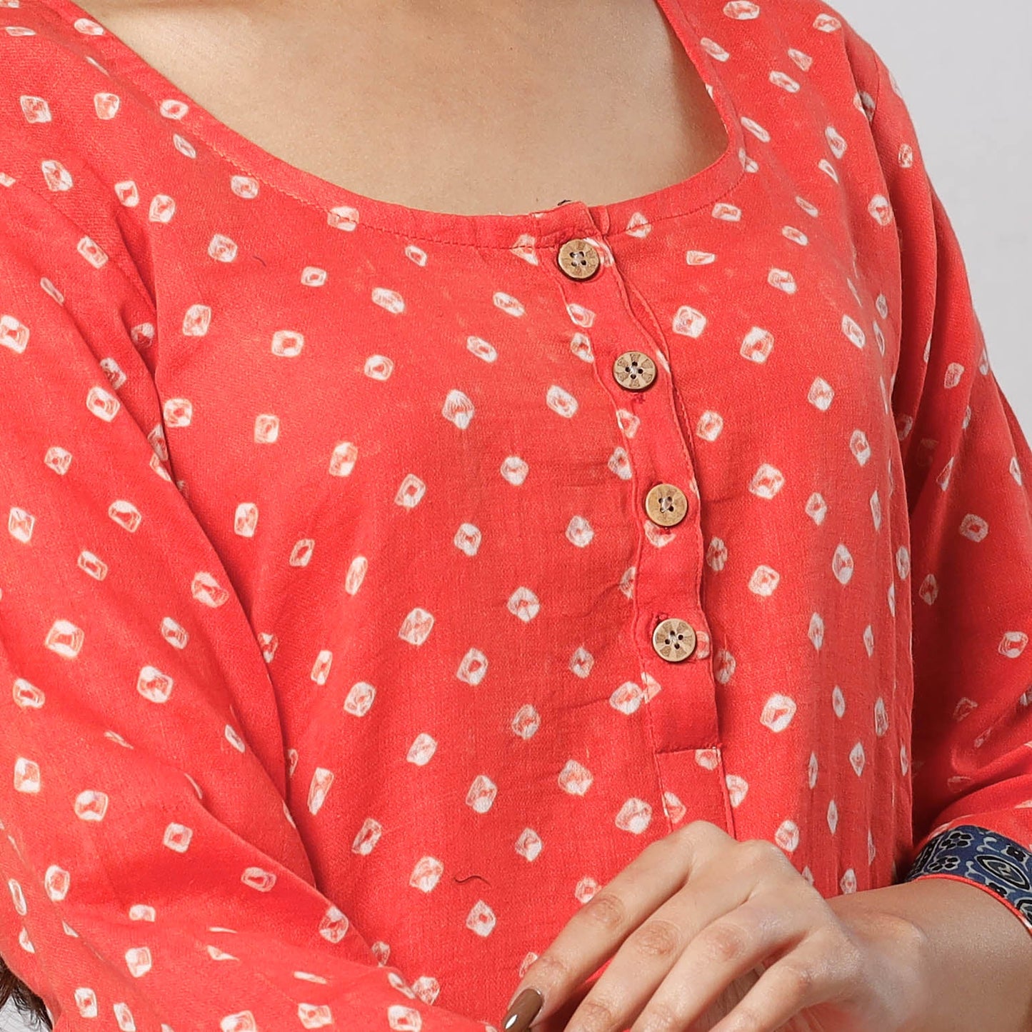Orange - bandhani tie-dye cotton long kurta - handcrafted