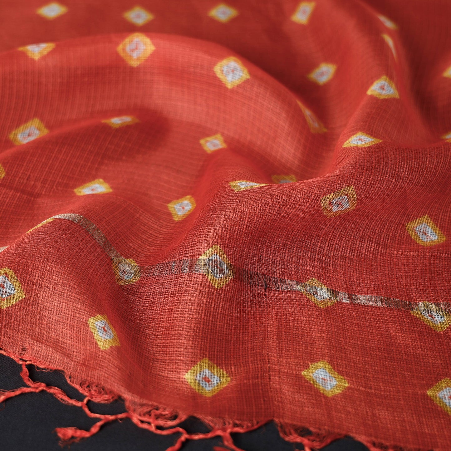 Bandhani Tie-Dye Kota Doria Silk Dupatta with Tassels Online at iTokri.com