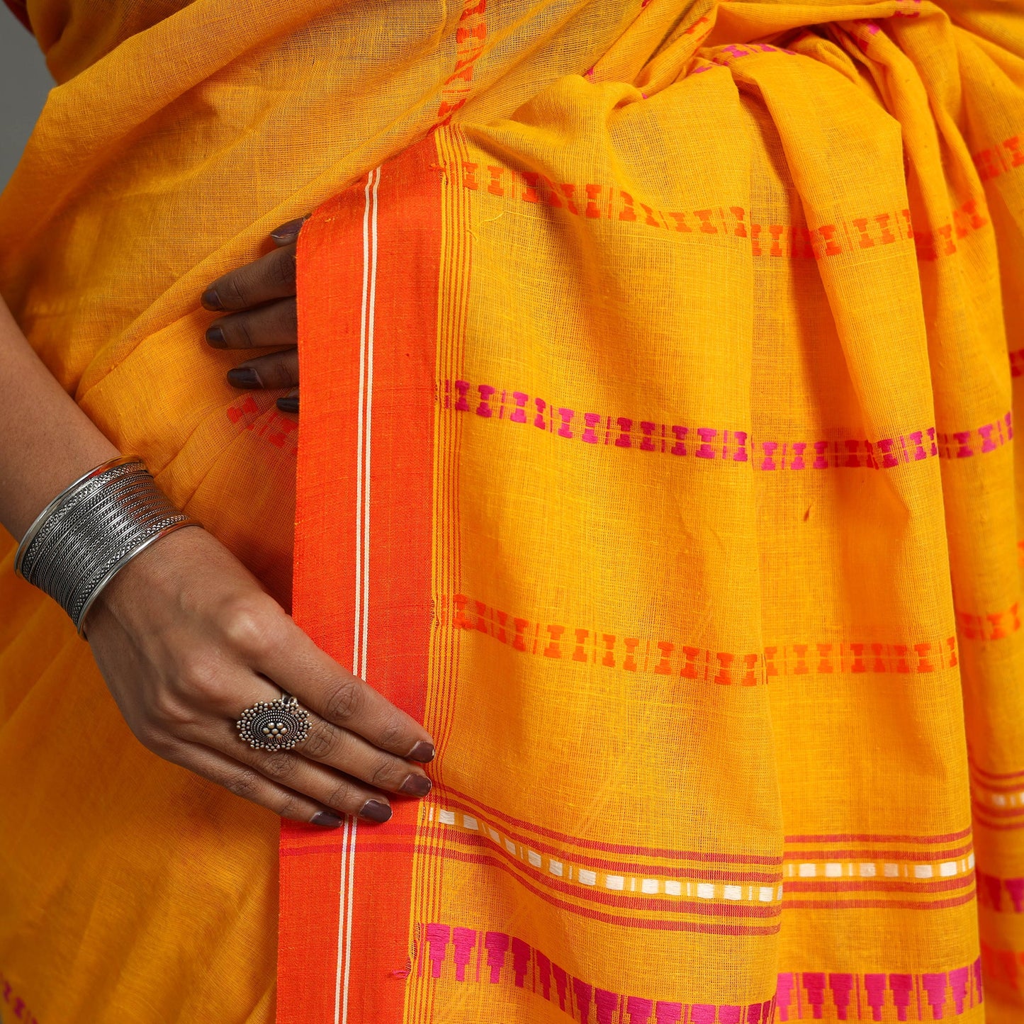 Orange Bengal Handwoven Cotton Begumpuri Saree