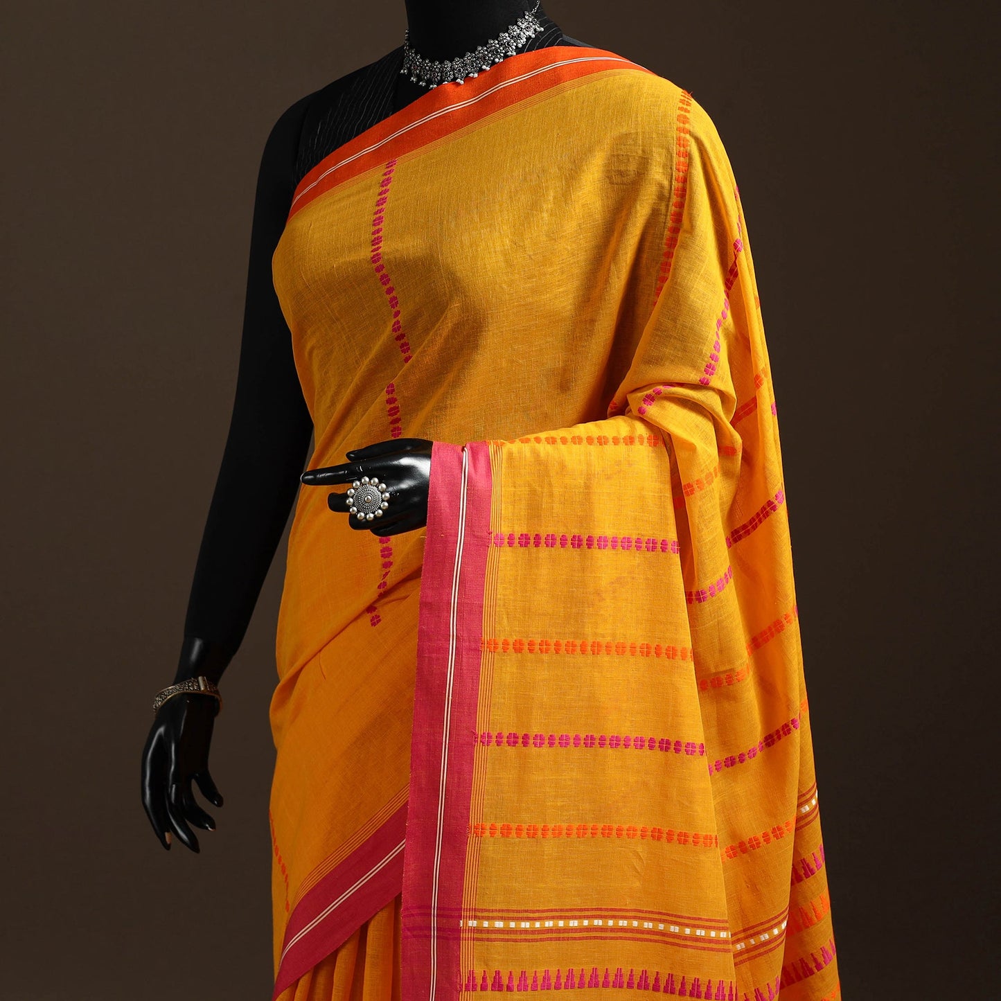 Orange - bengal handwoven cotton begumpuri saree 07