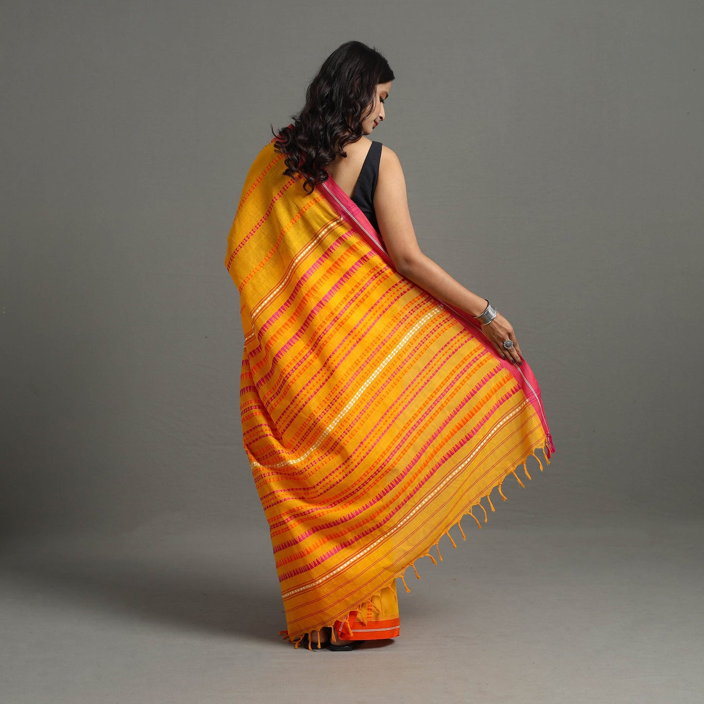Orange Bengal Handwoven Cotton Begumpuri Saree