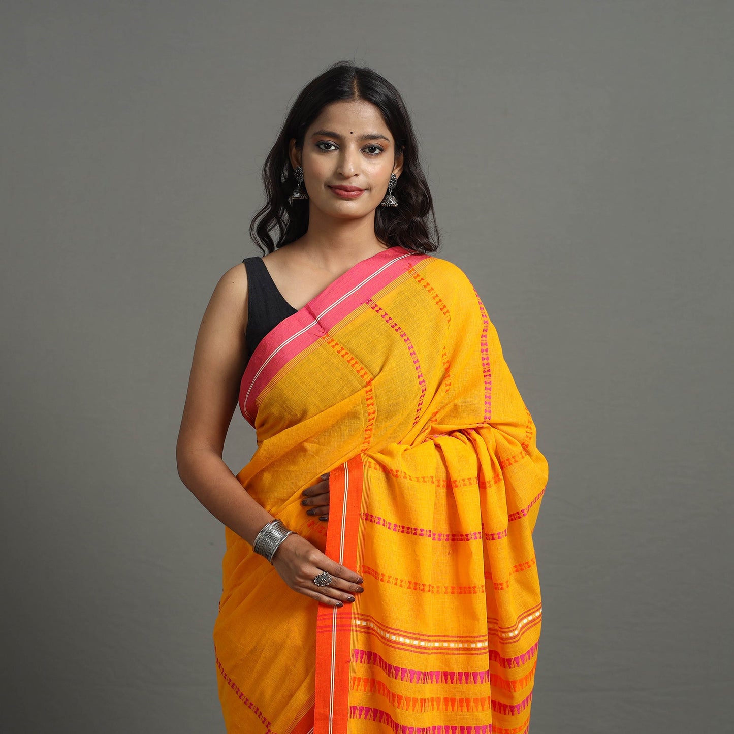 Orange Bengal Handwoven Cotton Begumpuri Saree