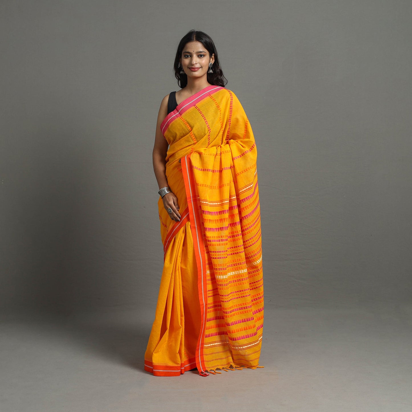 Orange Bengal Handwoven Cotton Begumpuri Saree
