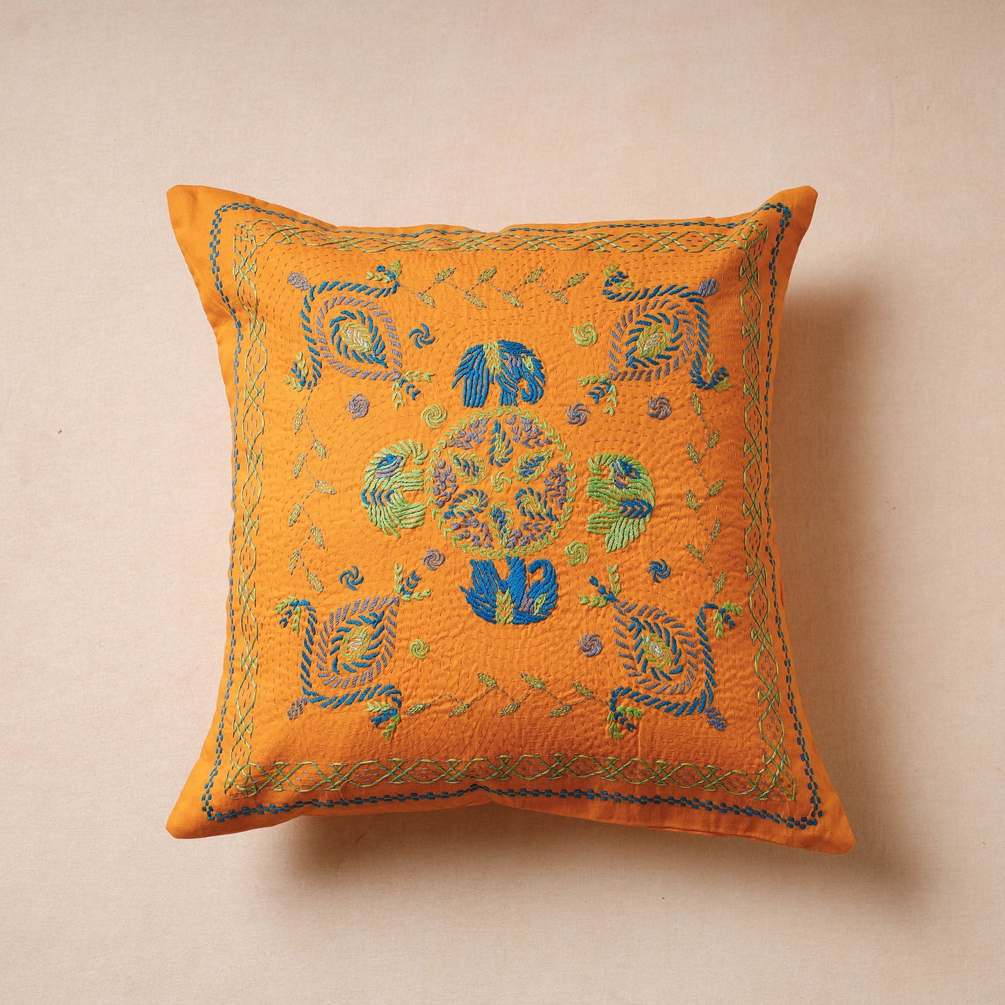Bengal Kantha Embroidery Mulberry Silk Cushion Cover