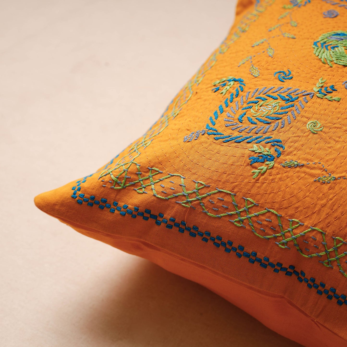 Bengal Kantha Embroidery Mulberry Silk Cushion Cover
