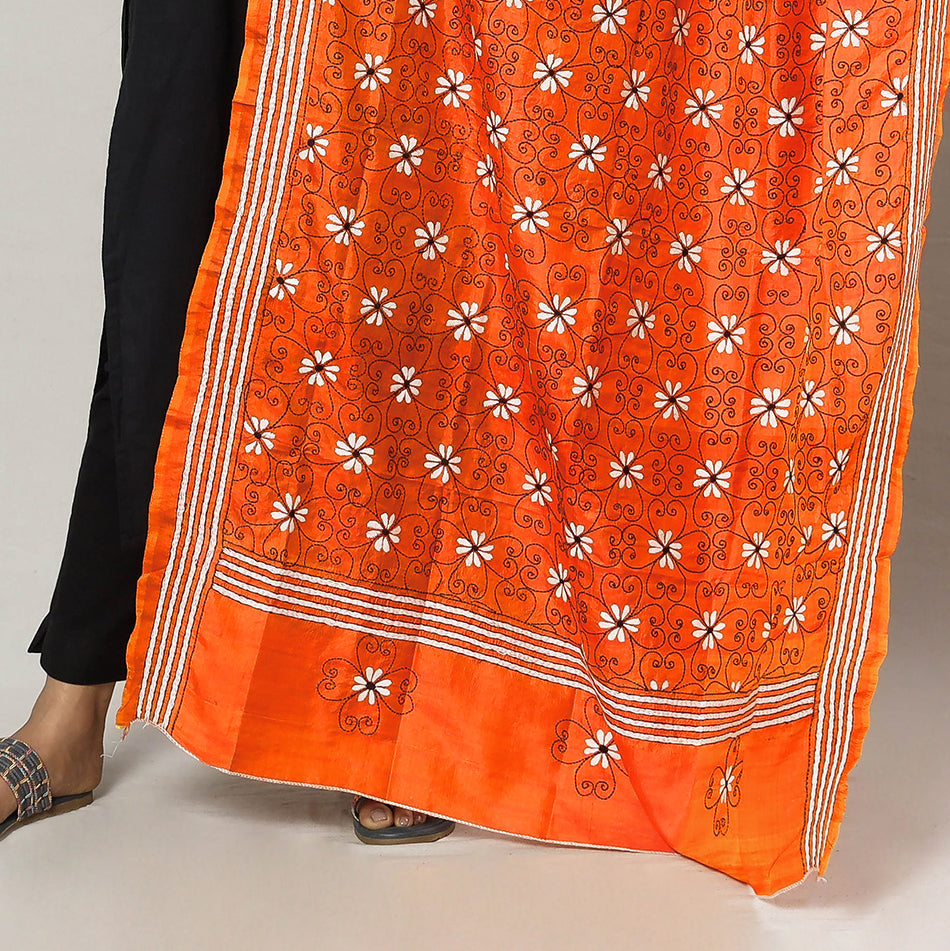 Bengal Kantha Embroidery Tussar Silk Handloom Dupatta